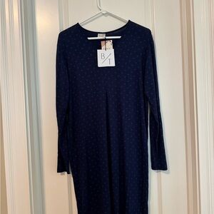 Navy Long Sleeve slub Dress